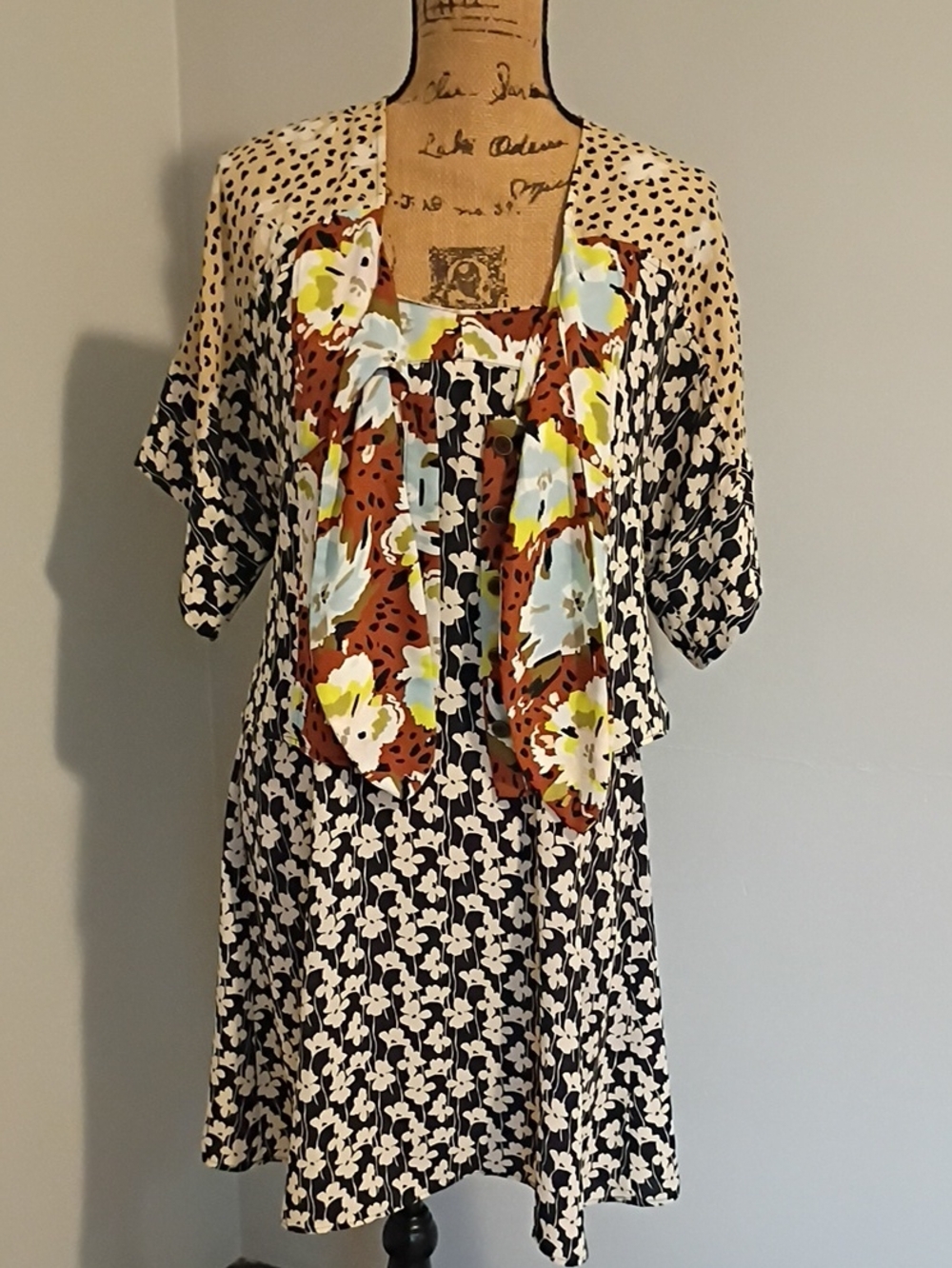 Cabi Patterned Two-Piece Dress Set in Black, White & Rust Floral - Picture 1 of 9